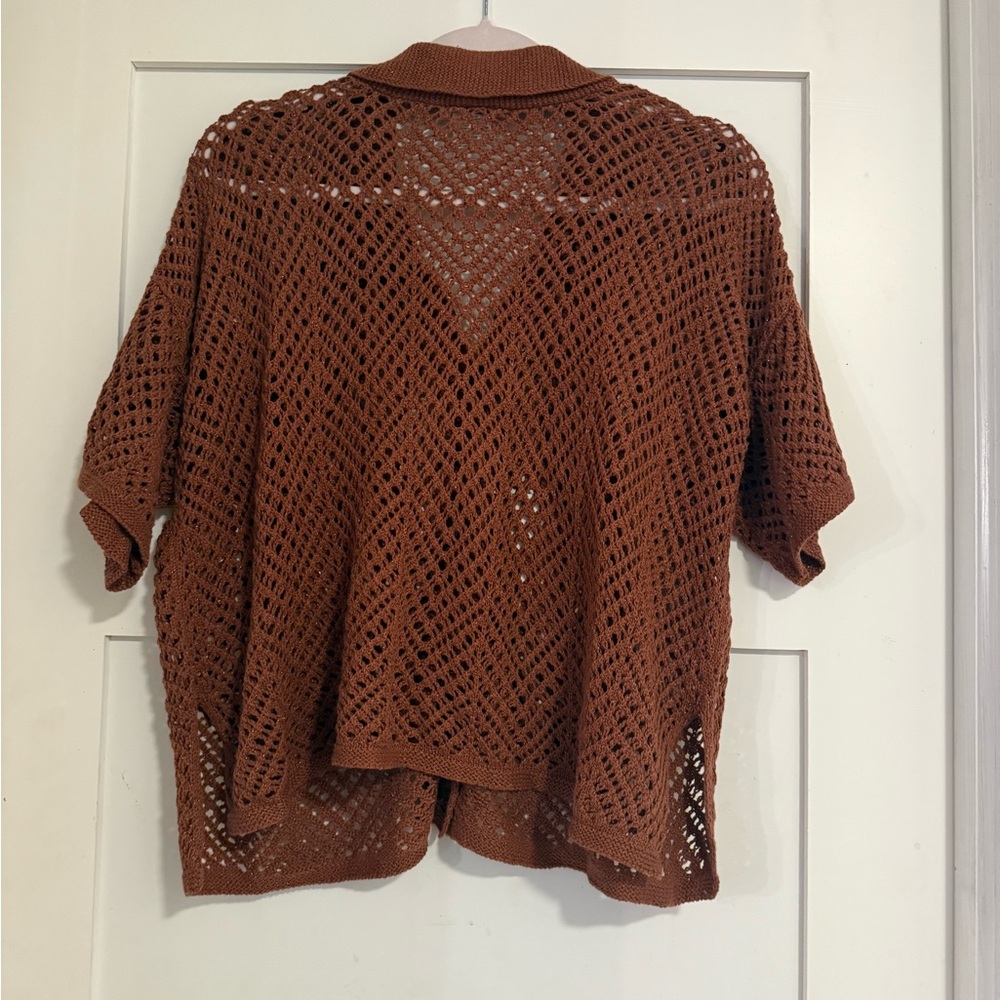 Women's Open-Knit Button-Up Top in Rust - Picture 8 of 8